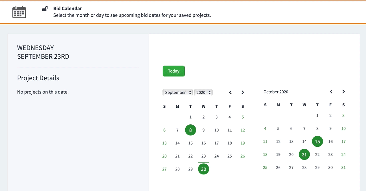 bid calendar feature