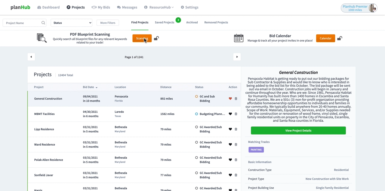 planhub bid navigator keyword notifications