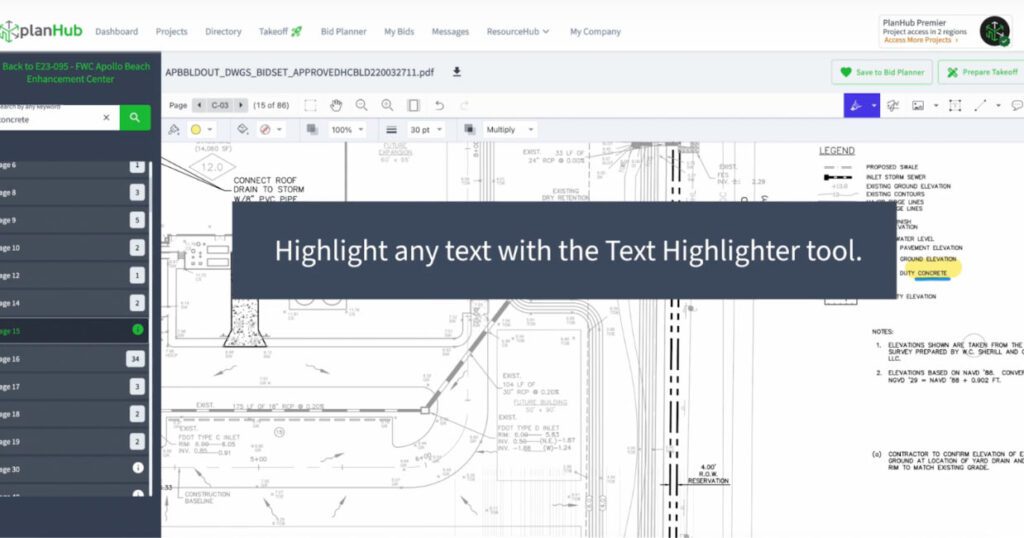 PlanHub's highlighter tool.