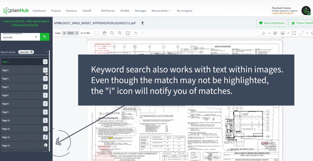PlanHub's file viewer, keyword search.