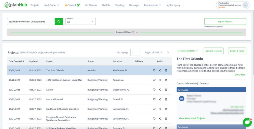 PlanHub's lead finder.